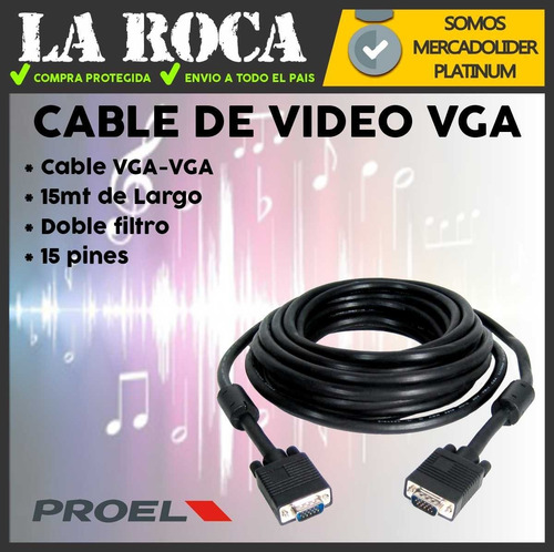 Imagen 4 de 10 de Cable Vga Monitor Proyector Doble Filtro 15 Metros La Roca