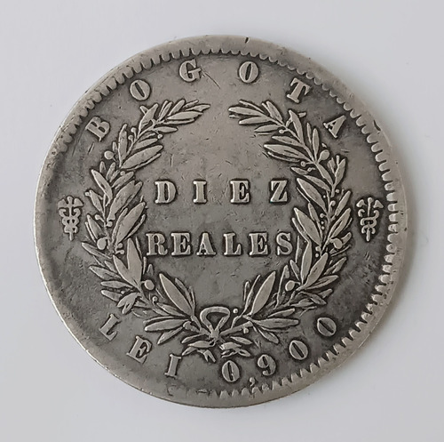 Moneda Colombia Diez Reales 1851 Bogotá Nueva Granada Plata 