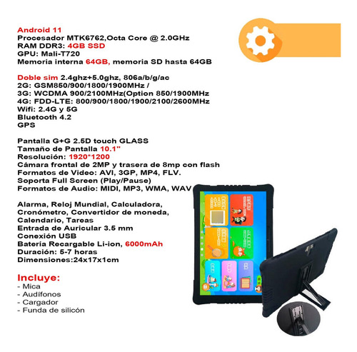 Imagen 5 de 5 de Tablet Vak 98x 10' Octacore 64gb Doble Sim 4g Android 8mp
