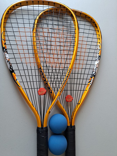 Set Dos Raquetas Racketbol Wilson Tatto Con Pelotas Penn 