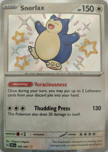 Pokémon Tcg Snorlax 202/091 Shiny Rare (paldean Fates)