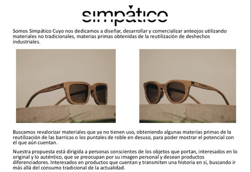 Imagen 5 de 5 de Drado Madera Roble Barrica Reciclada Simpáticocuyo Lentes