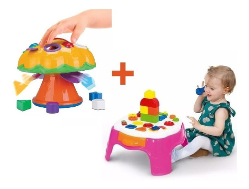 Mesinha Didática Bebê 1 Ano + Brinquedo Cogumelo Educativo 
