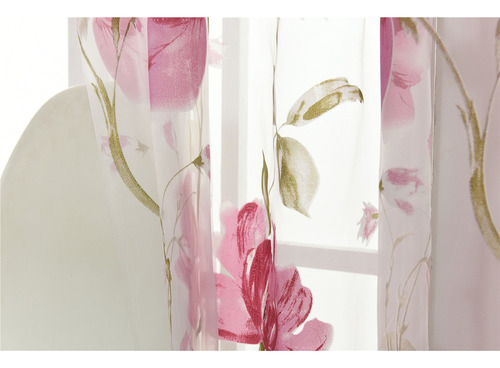 Cortina Rosa De Gasa Transparente Con Estampado De Flores, 1