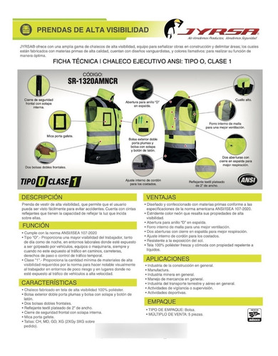 Imagen 3 de 4 de Chaleco Jyrsa Sr-1320 Ejecutivo De Seguridad Con Reflejantes