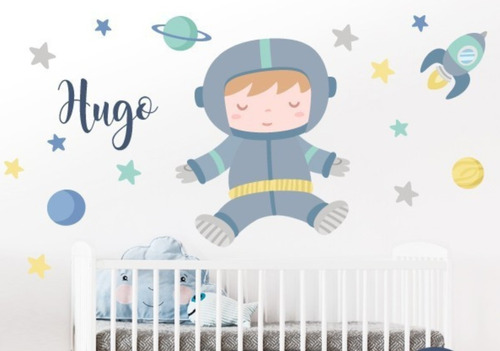 Vinil Decorativo Infantil Astronauta Estrellas Cuarto Bebes