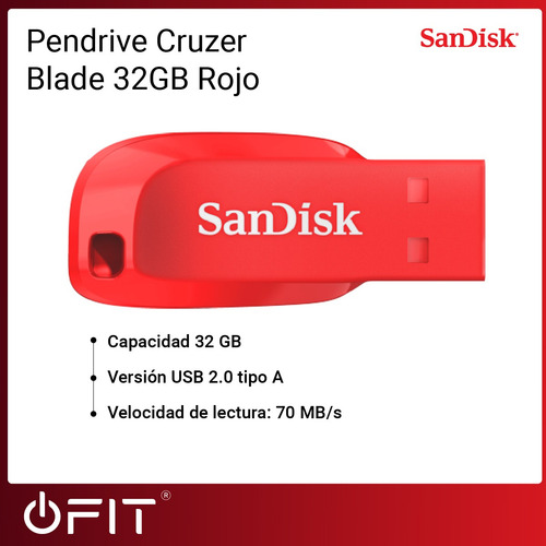 Imagen 2 de 10 de Pendrive Sandisk Cruzer Blade 32gb Usb 2.0 Rojo