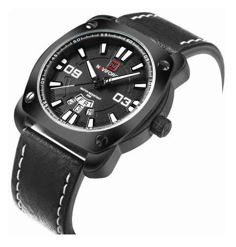 Relógio Masculino Naviforce Esportivo Preto Pulseira Couro