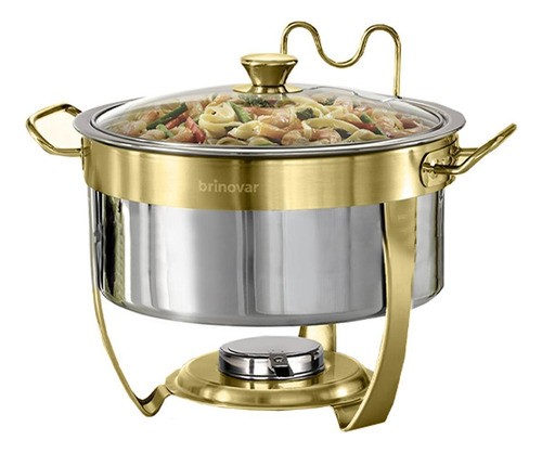 Rechaud Dourado Redondo Banho Maria Inox Brinovar 8 Litros