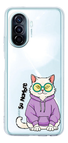 Funda Para Huawei Mujer Gatito Khao Manee Cool Con Tu Nombre