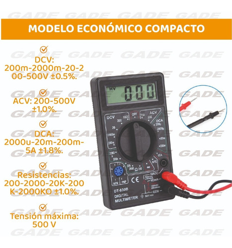 Tester Multimetro Digital Dt830b Con Cables Economico