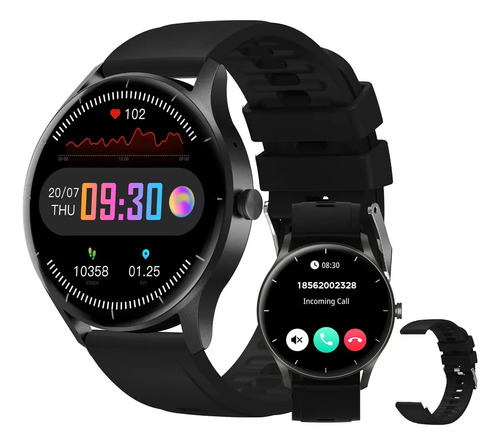 Smartwatch PEJE ZW02 Tela Touch HD 1.28" 1ATM À Prova d'Água 2 Pulseiras Bluetooth Chamadas 123+ Modos Esportivos Masculino e Feminino para Android iOS