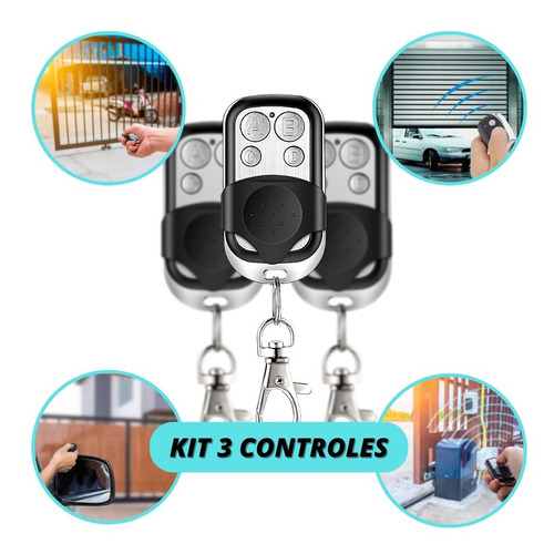 Kit 3 Controle Remoto Copiador 433mhz Portão Alarme 4 Botões