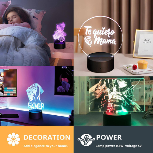 Base De Lámpara Led Nocturna 3d, 16 Colores, Pantalla De Luz
