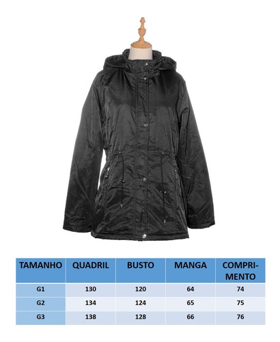 Parka Feminina Forrada Pelinhos Capuz Removível Plus Size