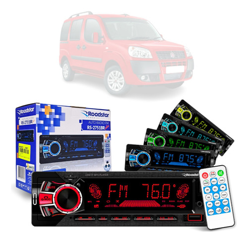 Aparelho Bluetooth/usb/aux/sd/fm Roadstar 7 Cores Fiat Doblo