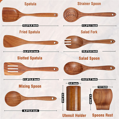 9 Peças De Colheres De Madeira Para Cozinhar, Utensílios De