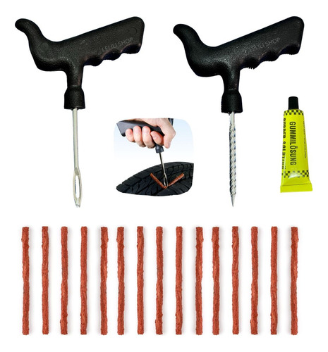 Kit Reparo Pneu Remendo Profissional Carro Moto +15 Macarrão