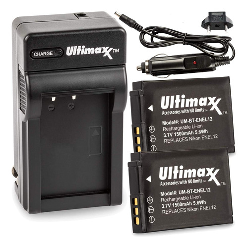 Ultimaxx Cargador De Viaje Rápido Y 2 Baterías En-el12 ( .