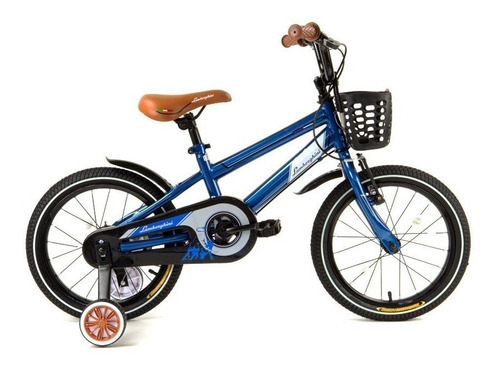 Imagen 1 de 2 de Bicicleta paseo infantil Lamborghini Retro R16 frenos v-brakes color azul con ruedas de entrenamiento  