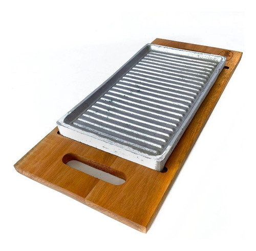 Plancha Bifera De Aluminio Grill Con Base De Madera Grande