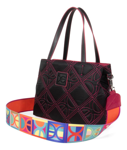Bolsa Satchel Cloe Para Mujer Textil Color Magenta Color Negro