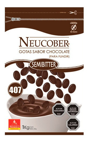 Neucober Chocolate Cobertura 1 Kilo Amargo Suave Sin Gluten