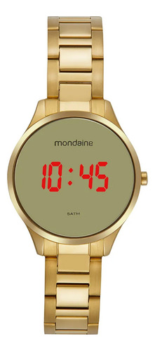 Relógio De Pulso Digital Mondaine Digital Com Corria De Aço Inoxidável Cor Dourado - Fondo Espelhado