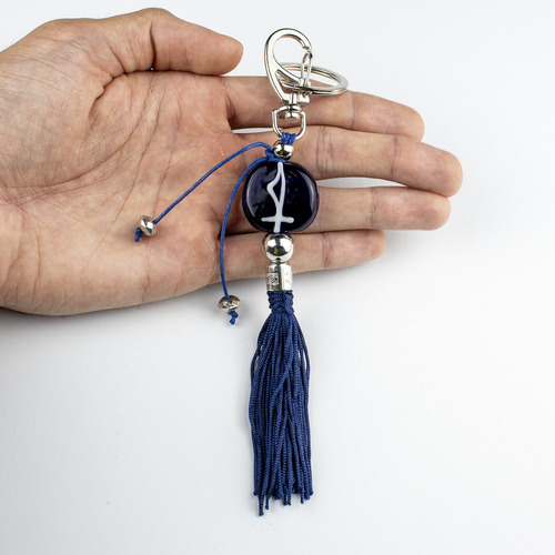 Chaveiro Ogum Azul Com Espada Escuro Em Murano 16 Cm