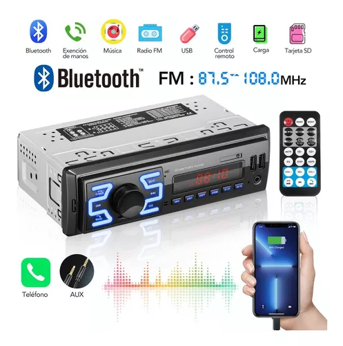 Radio de Coche 1 DIN Bluetooth, 6 Salidas | Radio FM, Reproductor MP3 WMA |  USB, SD, AUX, Control con APP