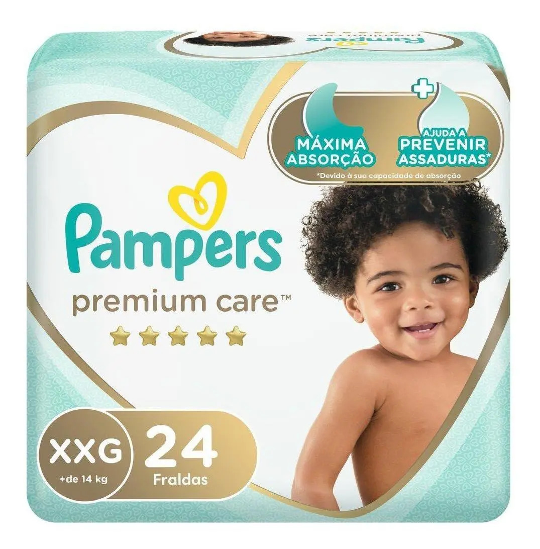 Fraldas Descartáveis Premium Care Tamanho XXG Com 24 Unidades Pampers