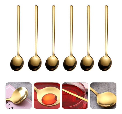 6 Cucharas Doradas Resistentes Para Postres De Acero Inoxida