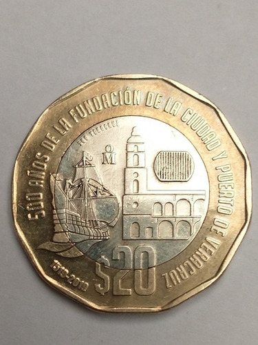 Moneda De $20 Por Los 500 Años Del Puerto De Veracruz 