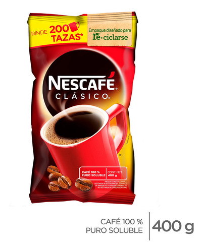 Bebida Soluble Nescafé Clásico 100% Puro 400g