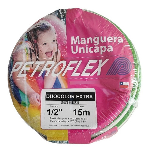 Set Manguera 1/2  Duocolor Con Conectores Y Pitón 15 Metros