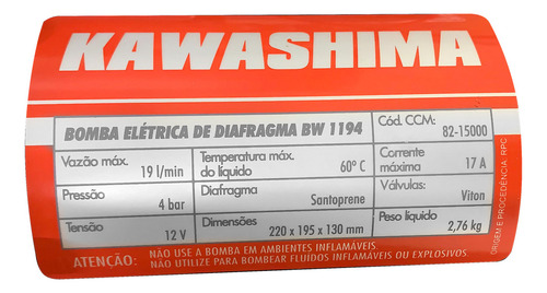 Bomba De Agua Diafragma Elétrica Bw1194 12v 19l Pulverização