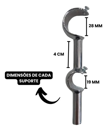 2 Suportes De Parede Duplo 19/28mm P/ Varão Cortina Alumínio Prateado
