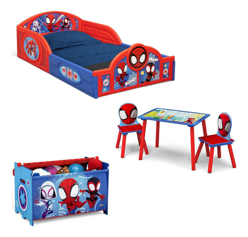 Set Infantil Cama Mesa Con Sillas Y Baul Spidey Y Sus Amigos