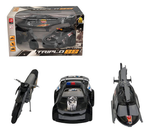 Triplo Bs Kit De Brinquedos Polícia Carro, Moto,helicóptero