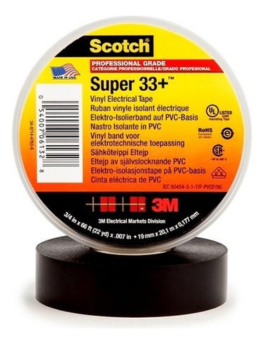 Imagen 1 de 4 de Cinta Aisladora 3m Super 33 3/4x20 Mts. Negra