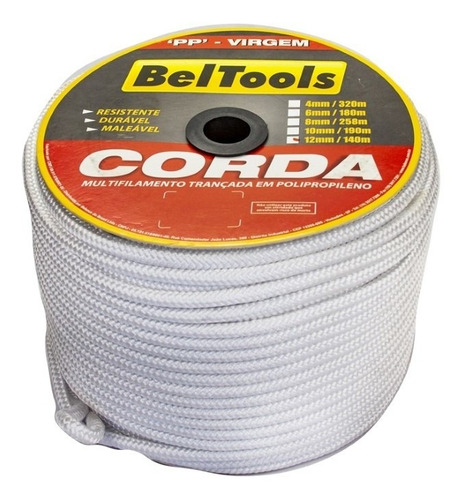 Corda Trançada Branca Multifilamento Pp 12mm 140m Beltools