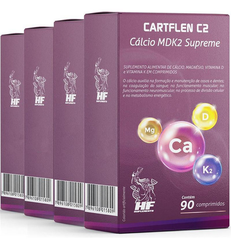 Kit 4 Calcio + Magnésio +vitaminas D E K 90 Comprimidos