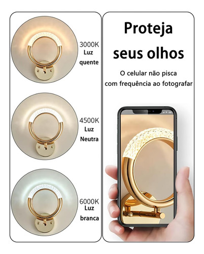 Arandela Area Interna Parede Quarto Led Dourada Moderna 6w