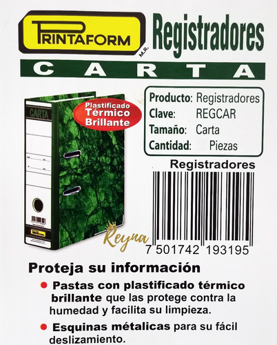 Carpeta Registrador Tamaño Carta Verde Jaspeada