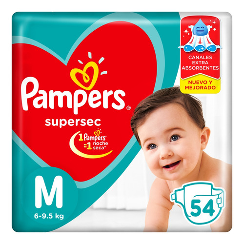 Pañales Pampers Supersec M X54 Extra Plus  /bebés.