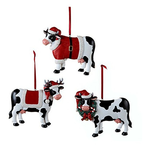 Adorno navideño con forma de vaca de Country Marketplace, 3 surtidos