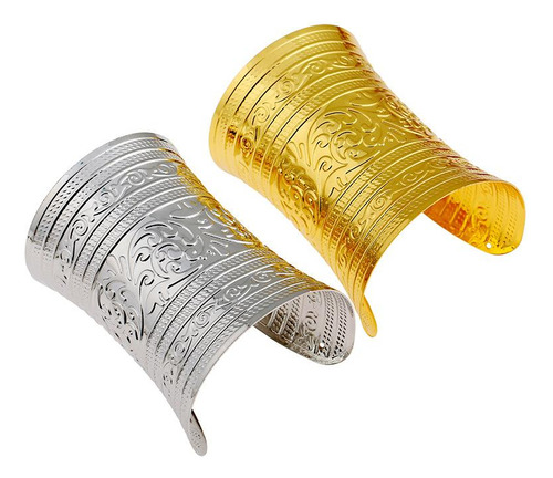 2x Punk Wide Open Cuff Bangle Metal Tallado Curva Charms