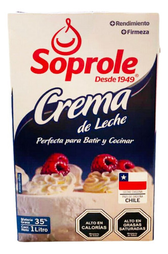 Crema De Leche Soprole Para Batir Y Cocinar 1 Litro.