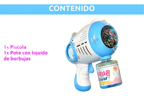 Burbujero Automático Pistola De Burbujas Con Luces A Pilas Celeste