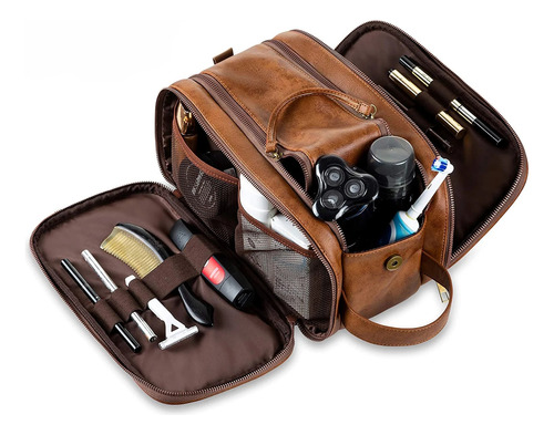 Neceser Grande De Piel Para Hombre Con Objetos De Viaje